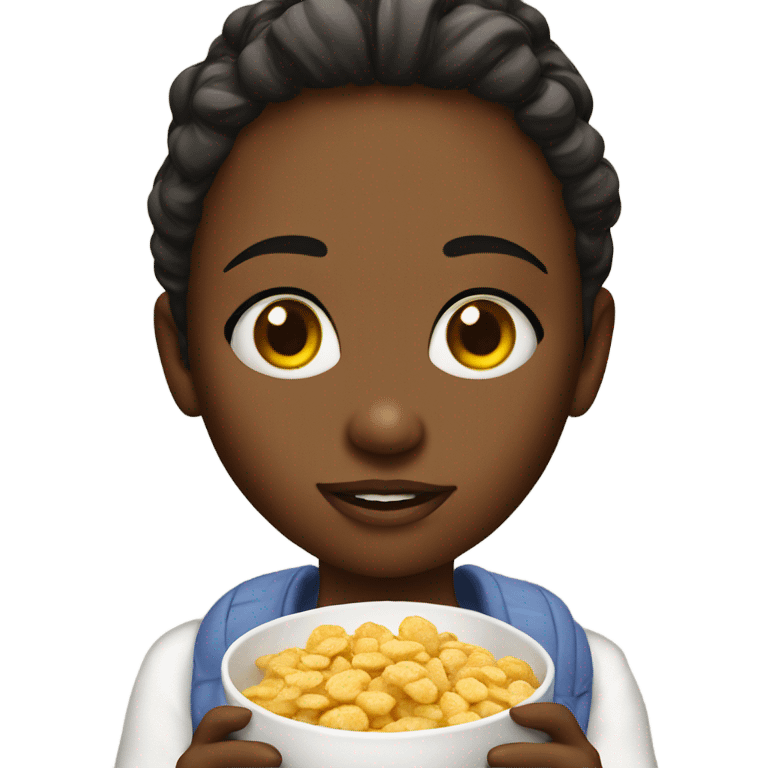 A girl eating cereal with her forehead emoji