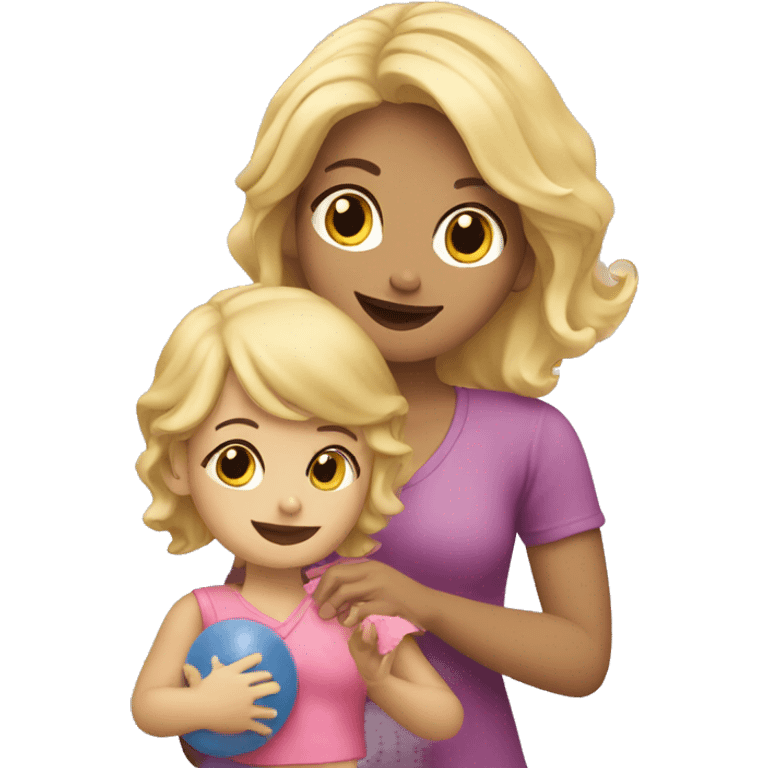 blonde women playing with blonde child with toys emoji