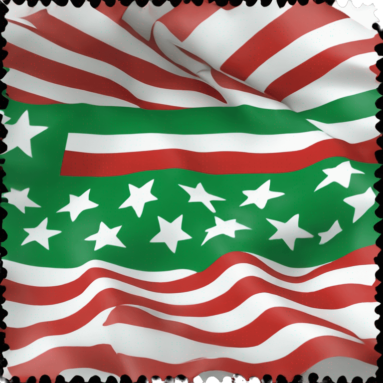 Flag with aGreen: Top stripe White: Middle stripe Black: Bottom stripe The three red stars are located in the center of the white stripe. emoji