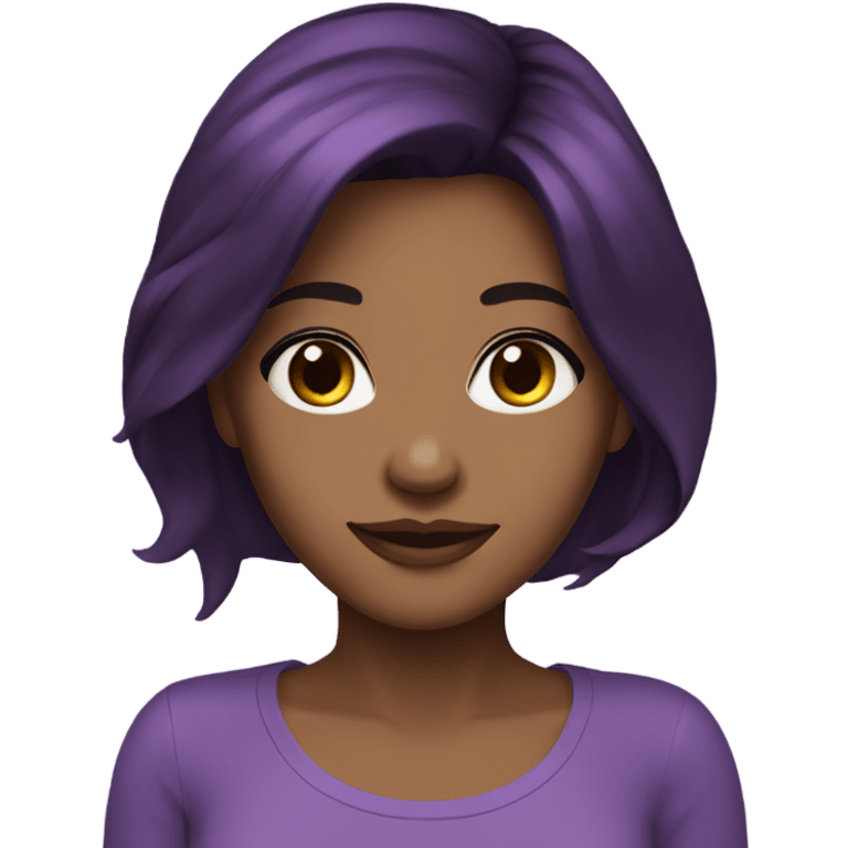 Beautiful woman with dark brown hair. Purple on ends of hair emoji