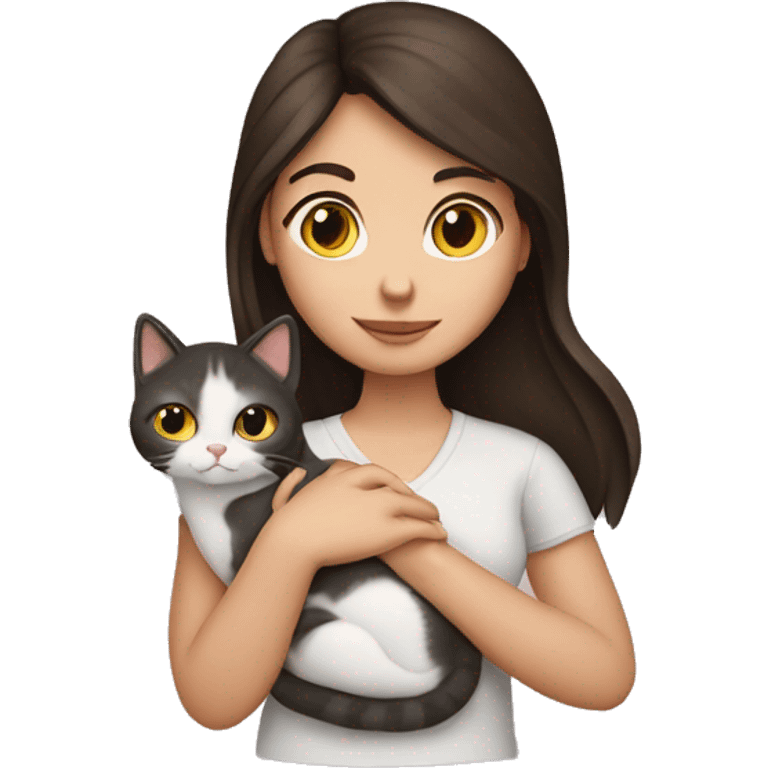 brunette girl with a cat in hand  emoji