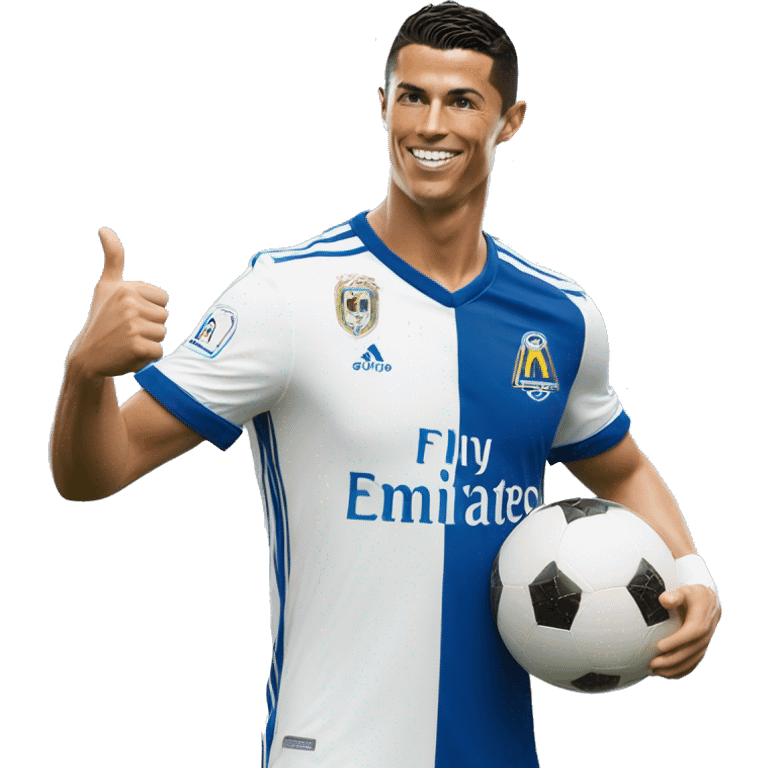 photorealistic Cristiano Ronaldo in Al Nasr jersey shows thumbs up emoji