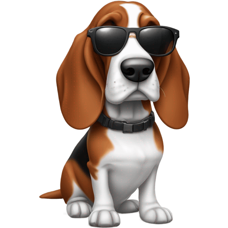 Red and white basset hound with AR15 and sunglasses emoji