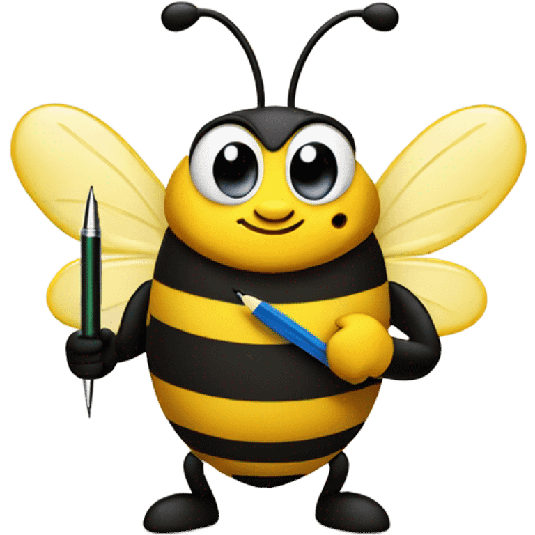 cute busy bee with pen emoji