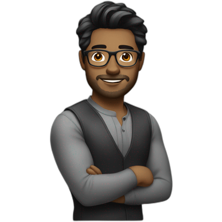 Handsome hairdresser with medium hair black and glasses emoji