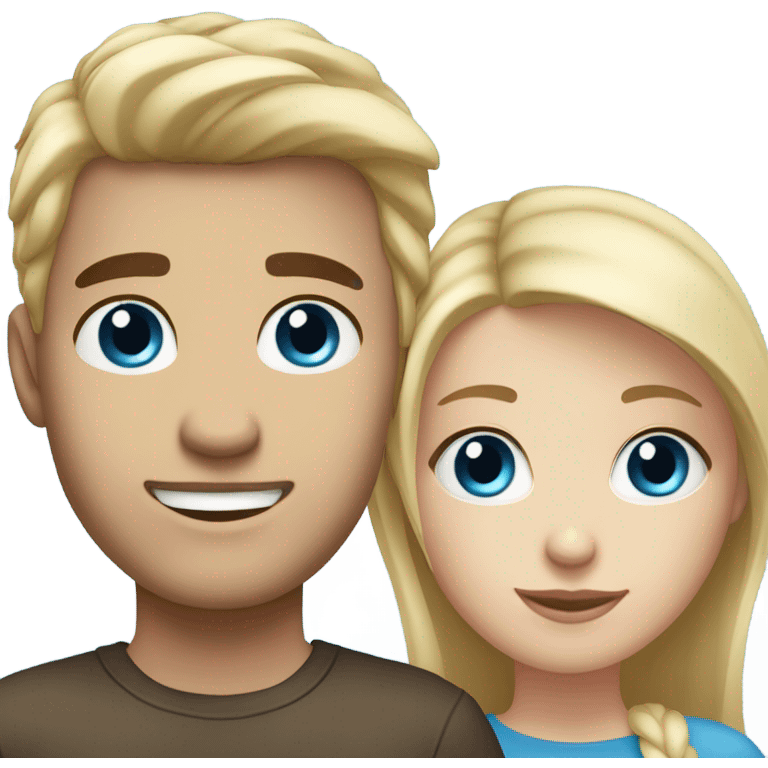 A blonde haired girl with her boyfriend. He has dark brown  hair. They both have blue eyes  emoji