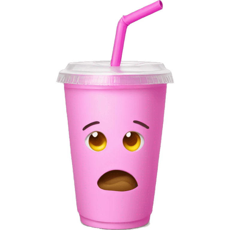 Pink insulated cup with straw emoji