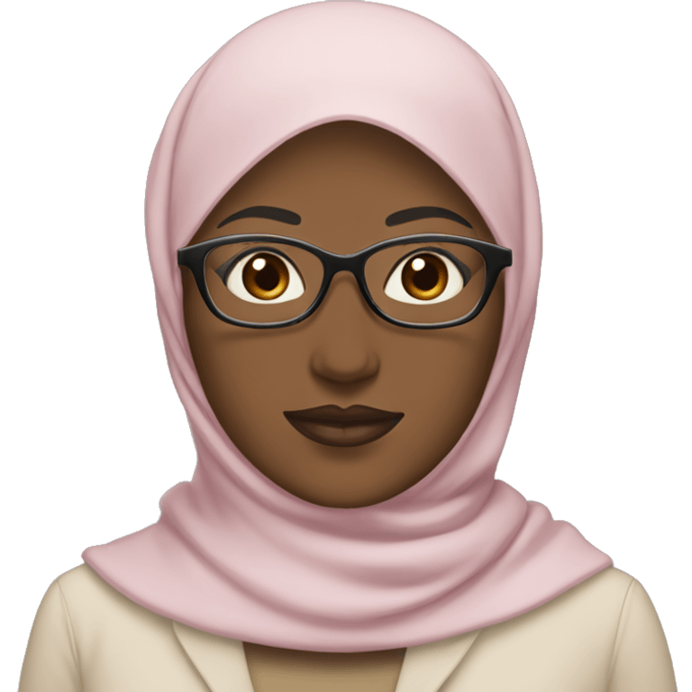 A mom with beige hijab, white skin, brown eyes, clear glasses, and pink lips emoji