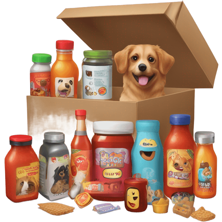 Pet products, hot sauce, and jars in box emoji