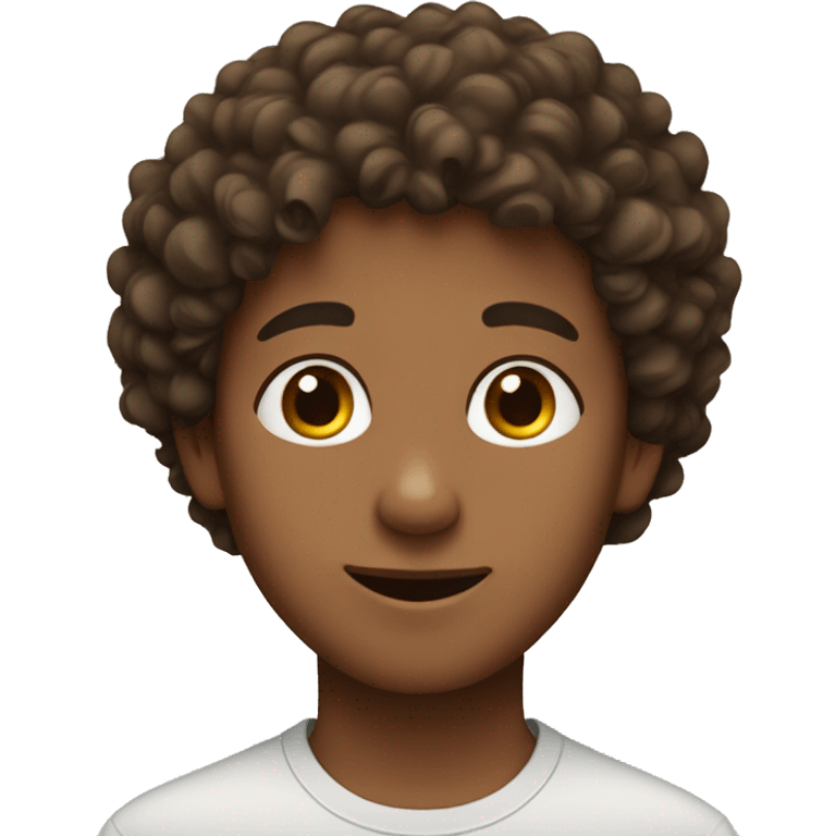 A boy with brown curly hair and big brown eyes  emoji