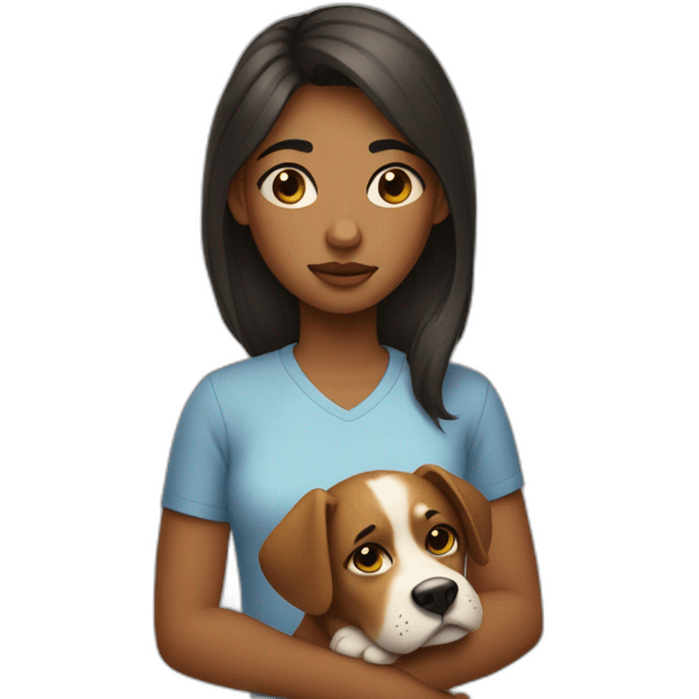 a girl with bruises under her eyes and a dog in her hands emoji