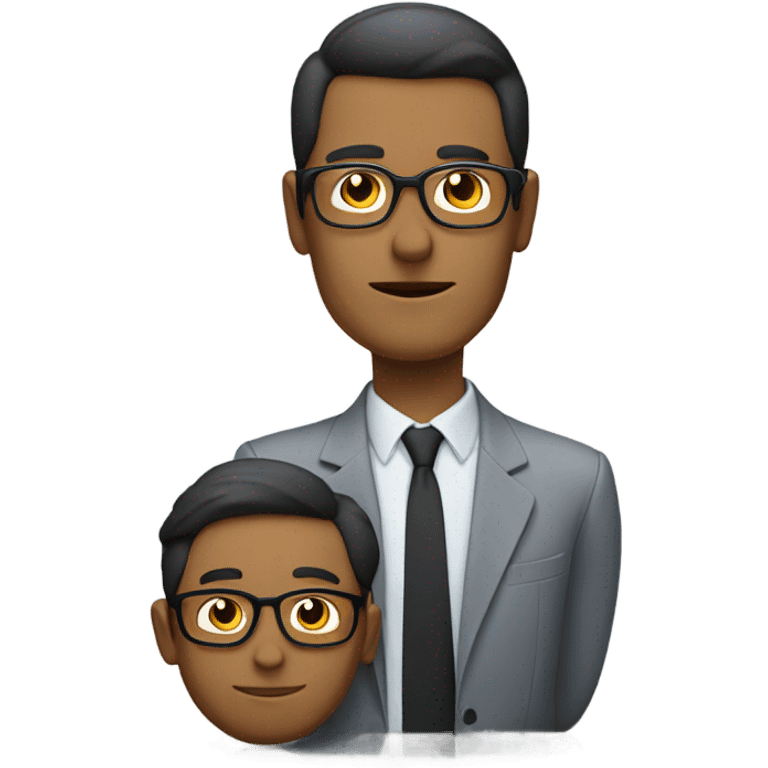 Man with glasses sitting on a little man with glasses emoji