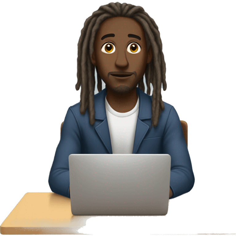 Black-guy-with-dreads-sitting-down-on-deskchair-facing-foward-focused-on-laptop-computer emoji