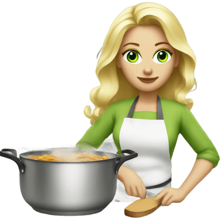 Beautiful blond green eyed woman cooking emoji