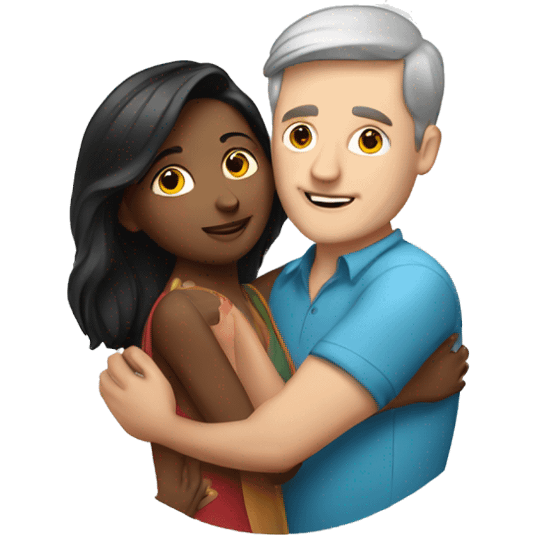 White man hugging pretty indian lady emoji