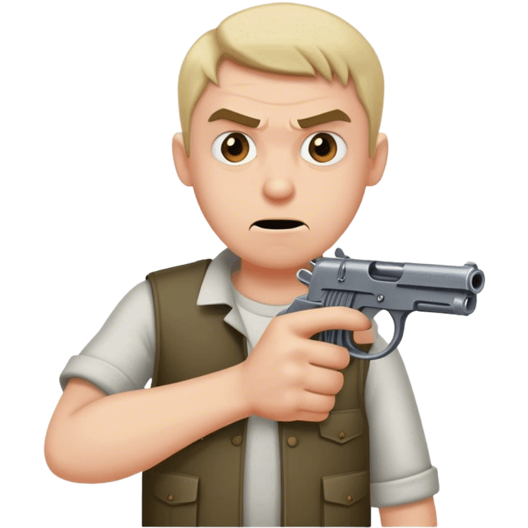 Short mad person holding a gun, male emoji