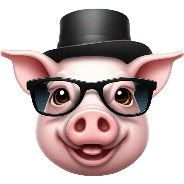 Happy tich pig cilinder sunglases emoji