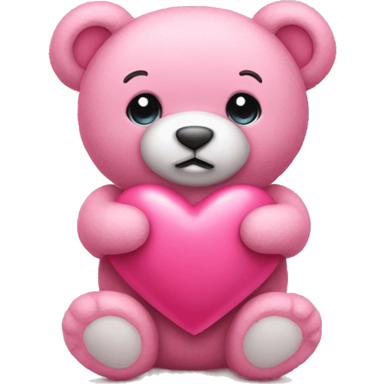 pink teddy bear holding a pink heart emoji