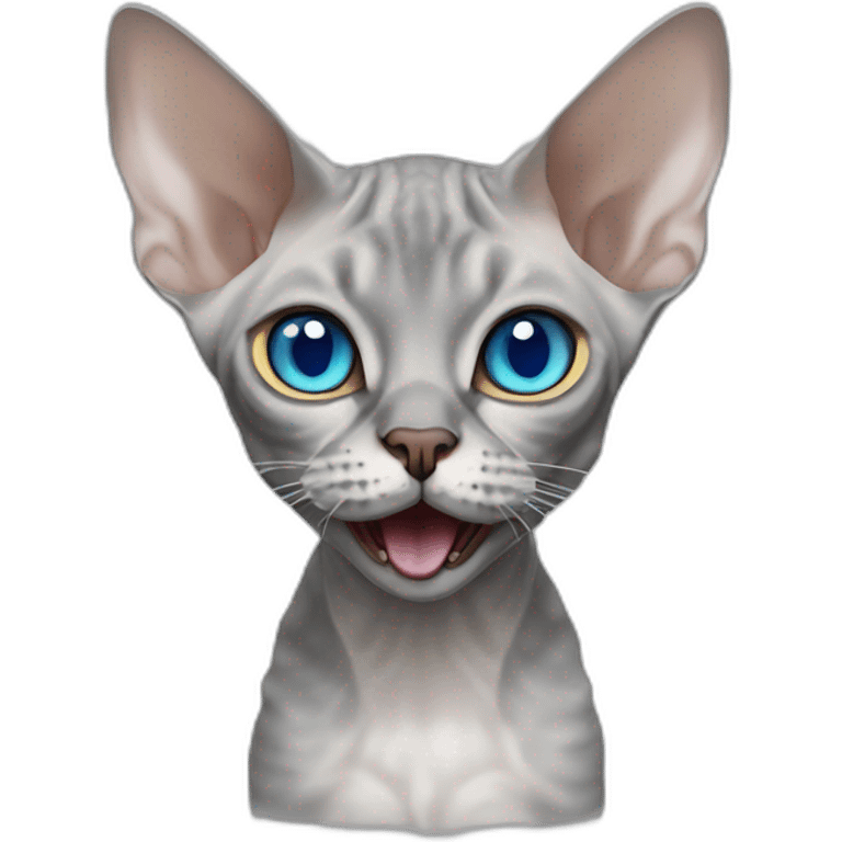 grey Devon Rex cat with blue eye open mouth emoji