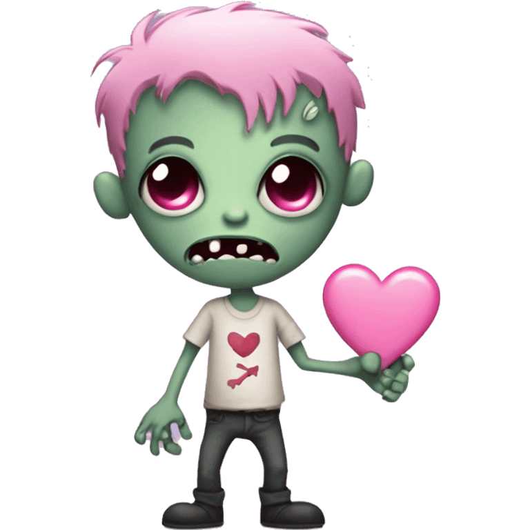 cutesy zombie hold a light pink heart emoji