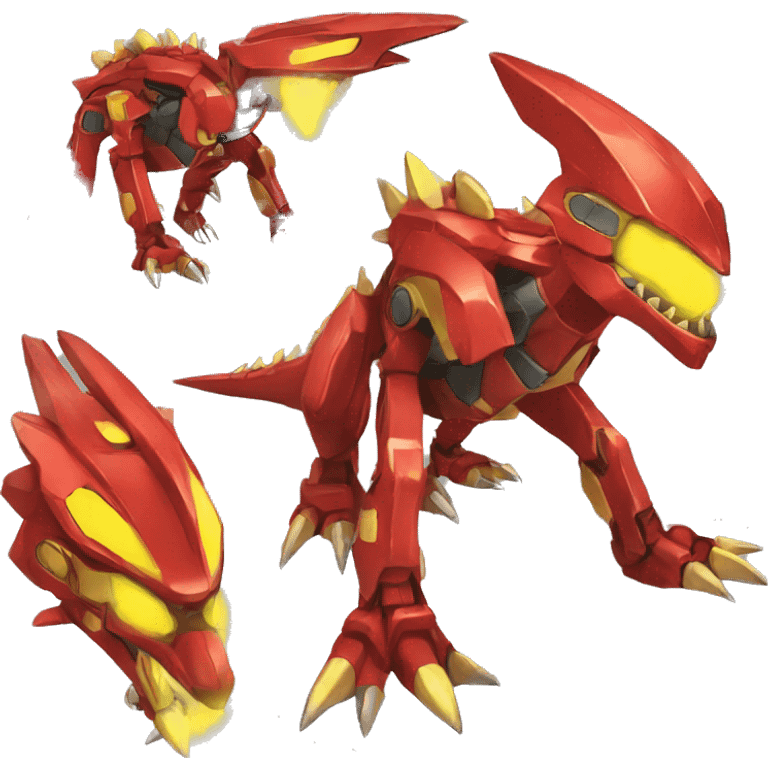  Edgy Red Yellow Shiny Digimon-Fakemon-Reptile-Dragon-Mecha full body emoji