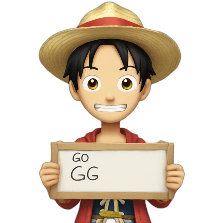 luffy holding a sign where he wrote GG emoji