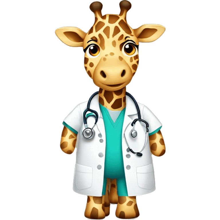 Giraffe wearing a nurse outfit with a stethoscope around its neck. emoji