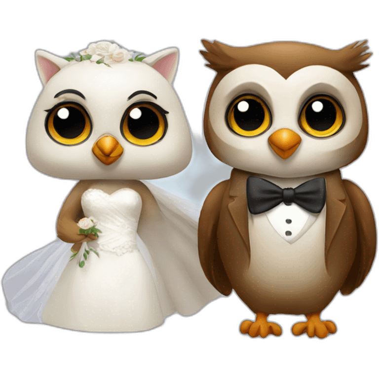 bride owl with beak, groom beaver with tail emoji