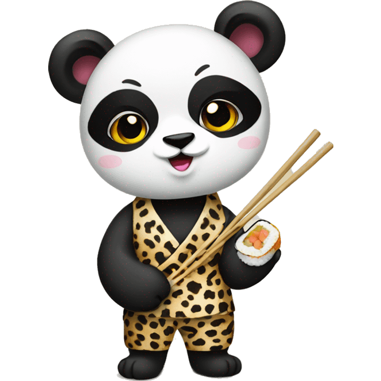 Glamour panda with leopard pants eat sushi emoji