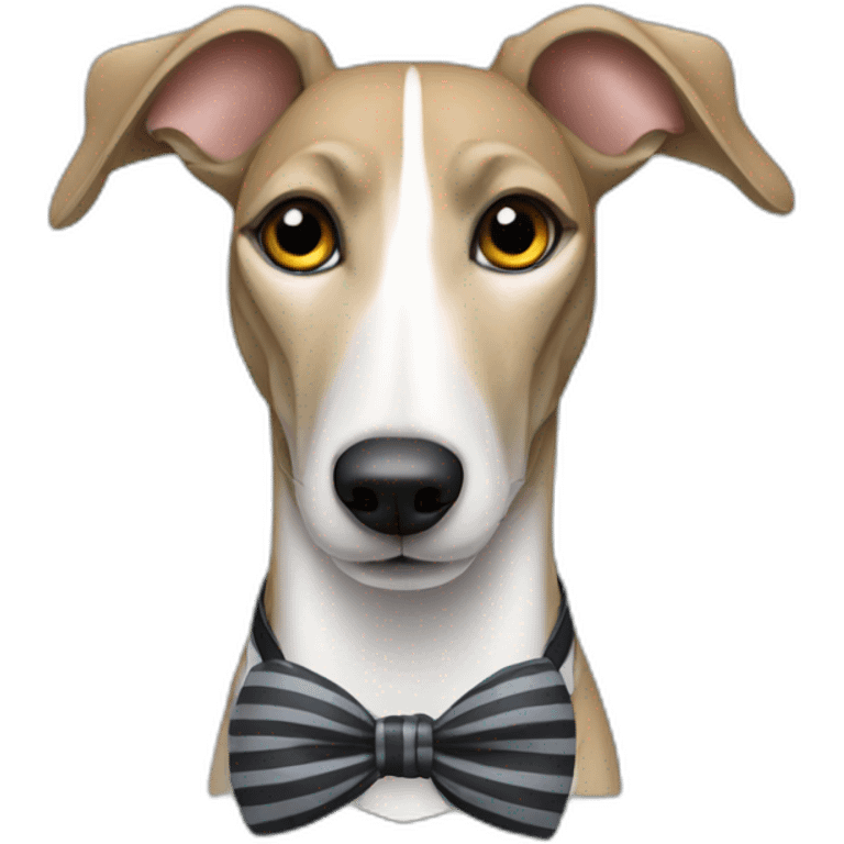 Striped greyhound with white mark and a bow tie emoji