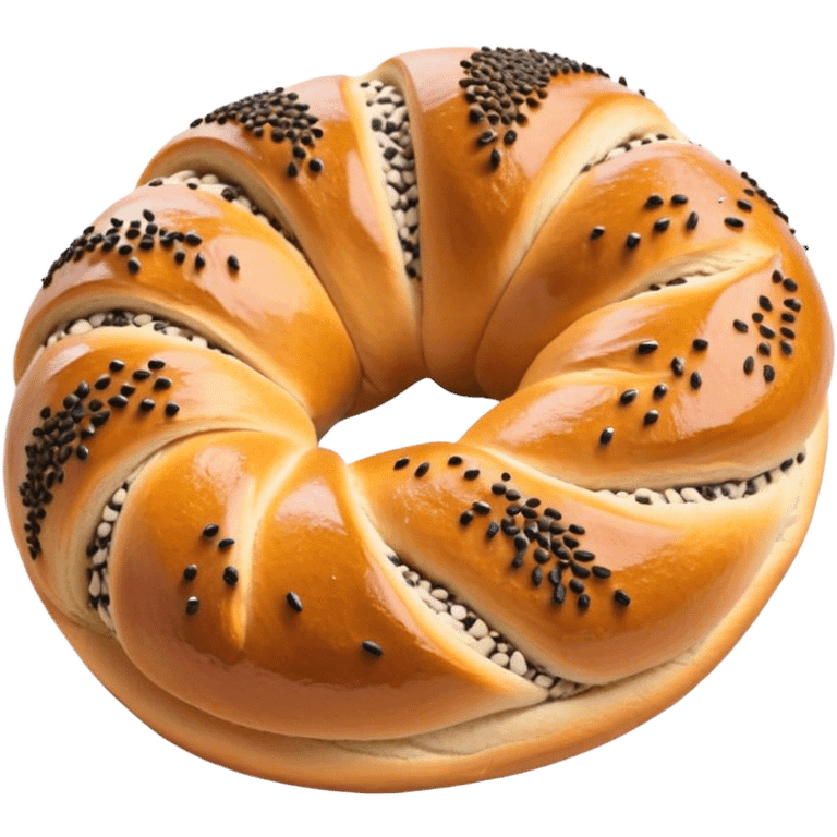 Cinematic Realistic Simit twisted Turkish bread in poppy seeds emoji