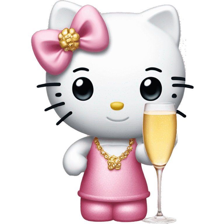 Hello kitty holding a glass of champagne  emoji