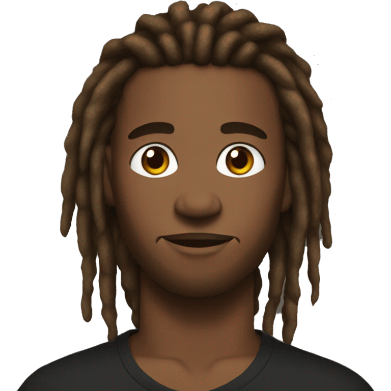 Black Guy with Dreadlocks,a black tshirt, brown eye without a beard  emoji