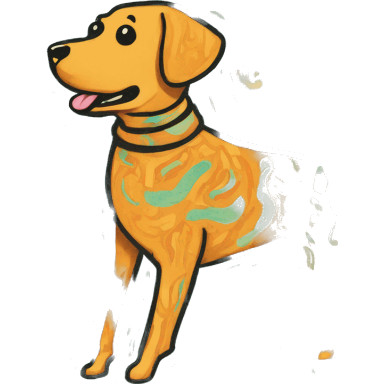 Abstract quirky funky made of different shapes dog running and squiggles linocut multicoloured illustrations  emoji