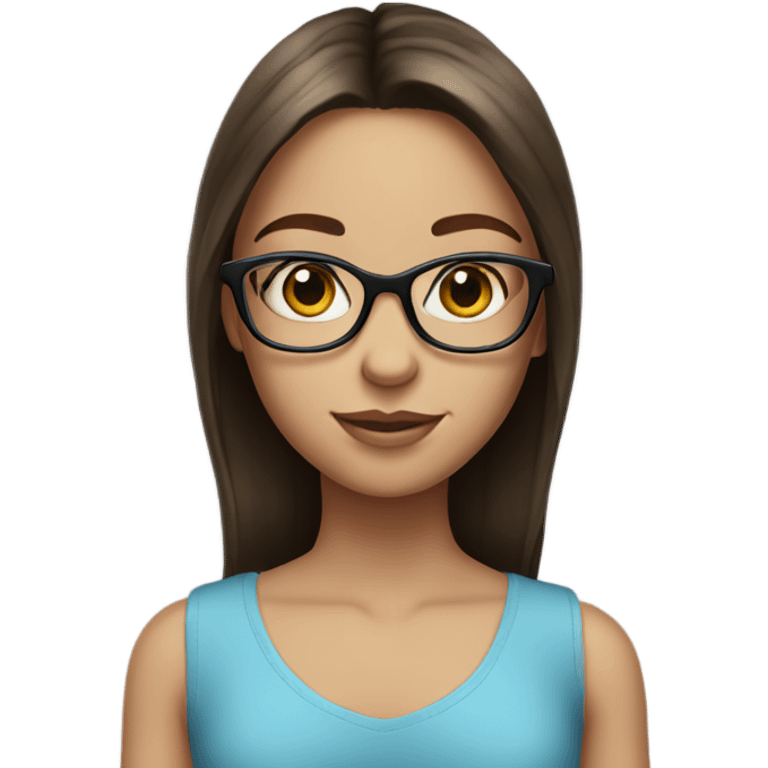 Girl with straight brunette hair and blue eyes with glasses emoji