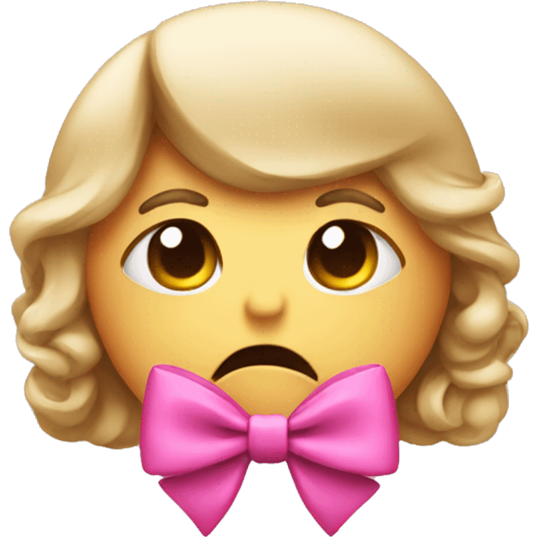 annoyed emoji with pink bow emoji