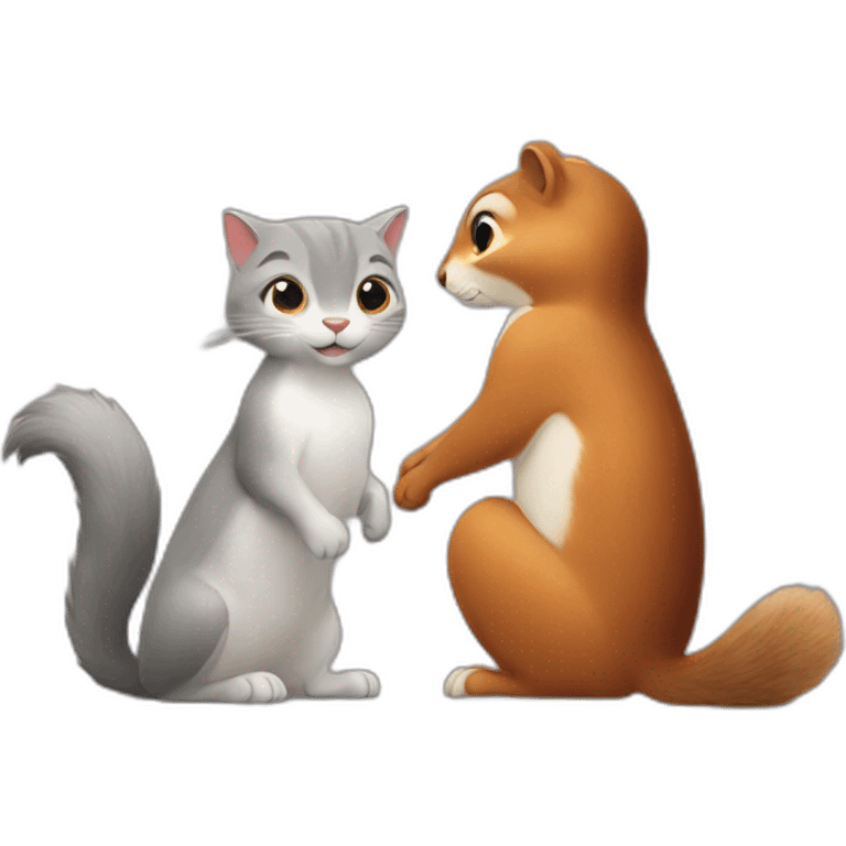 cat and squirrel with their backs to each other emoji