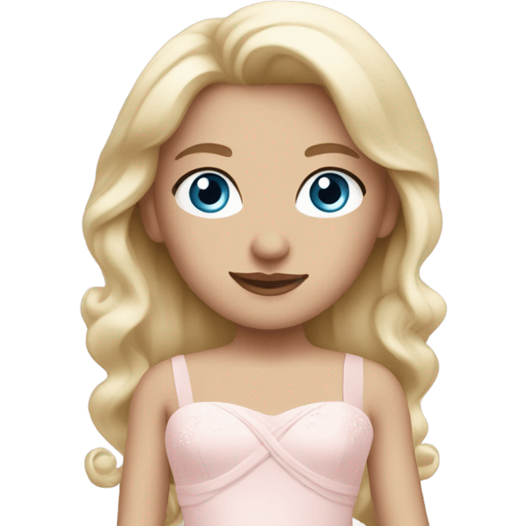 Beautiful blond girl with blue eyes and pastel pink wedding dress emoji