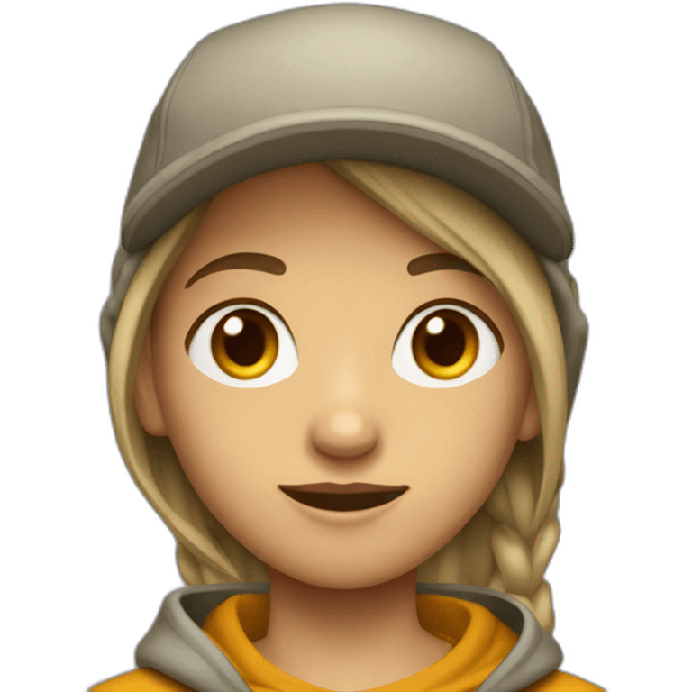 gender neutral teenager with middle hair wearing a hoodie, a cap and cargo pants emoji