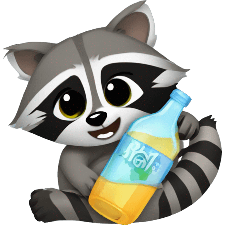 drunk raccoon lying on his back drinking from a bottle emoji