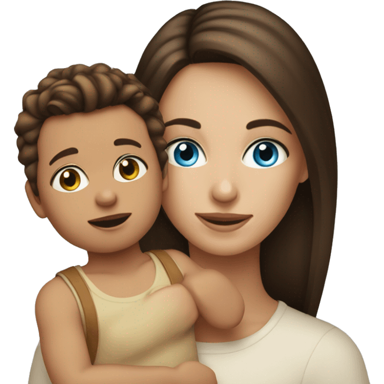 Brunette woman with blue eyes holding Brown hair toddler boy with blue eyes emoji