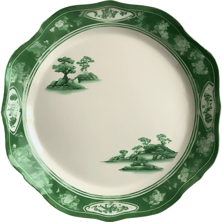 Vintage green and white chinoiserie dinner platter emoji