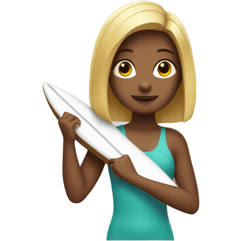 girl holding a surfboard in her hands emoji