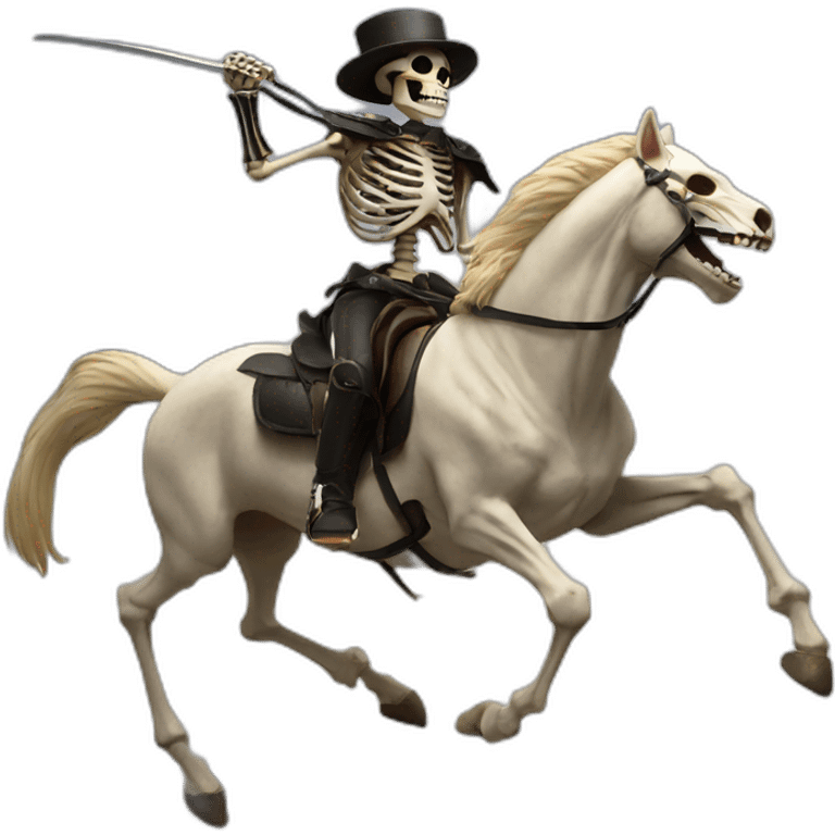 a skeleton riding a horse whilst fighting a cat emoji