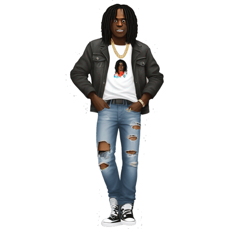 cheif keef wearing ripped jeans and bape designer emoji