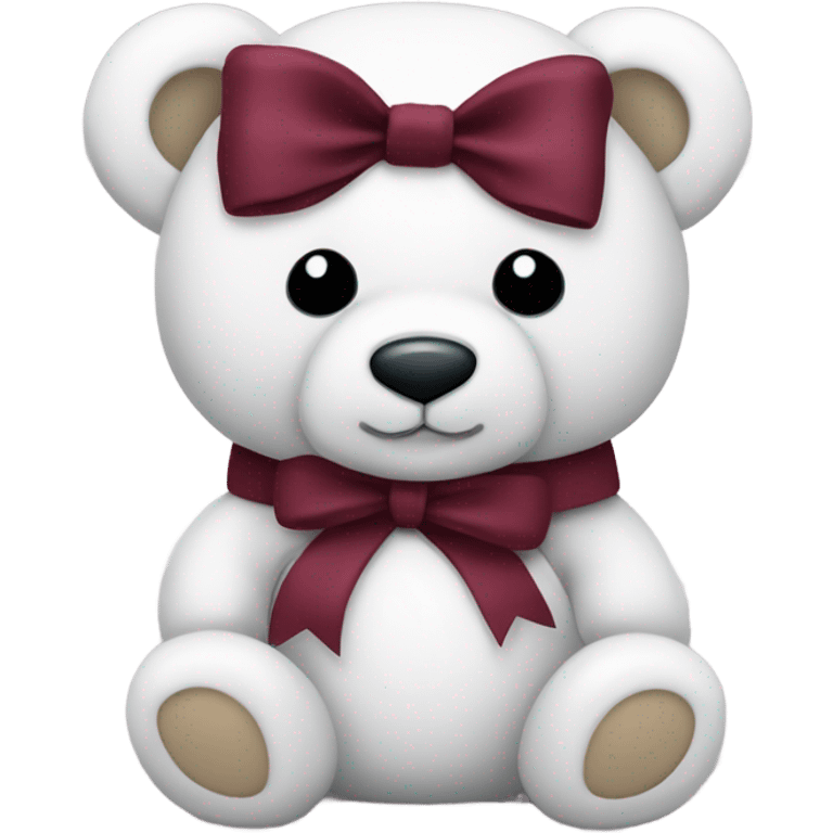 White cute teddy bear with a burgundy bow emoji