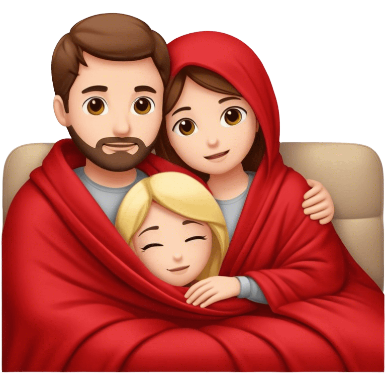 Man and woman cuddling under a red blanket on a couch emoji