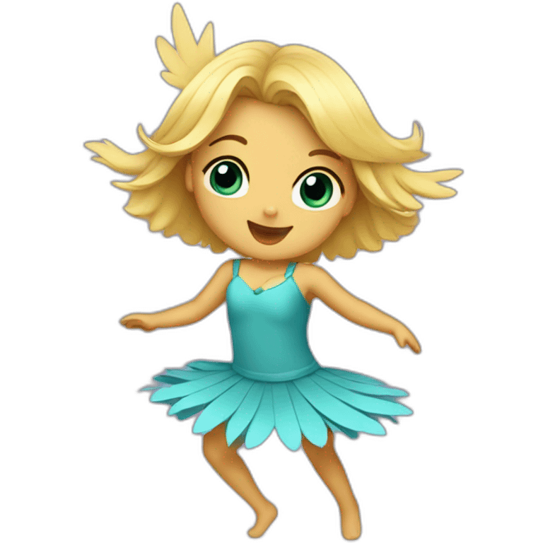 little blonde girl dancing in a bird costume emoji