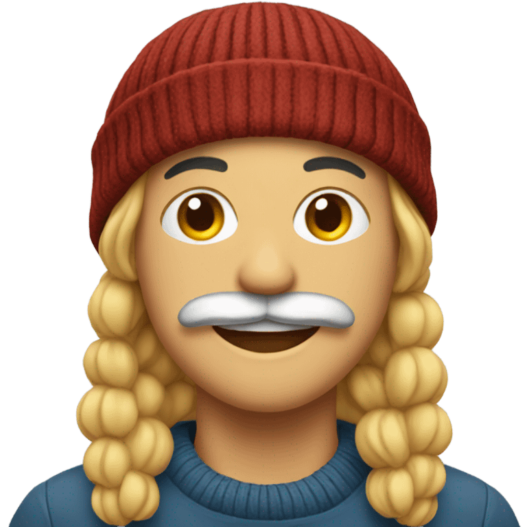 smiling portrait in beanie with mustache  emoji