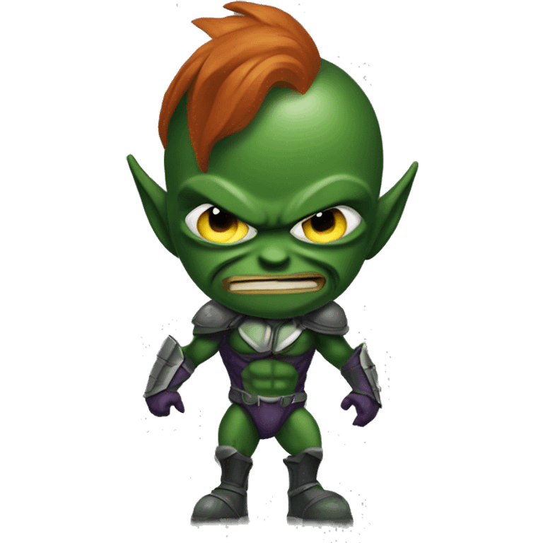 A green goblin with a spartan helmet and body modifications emoji